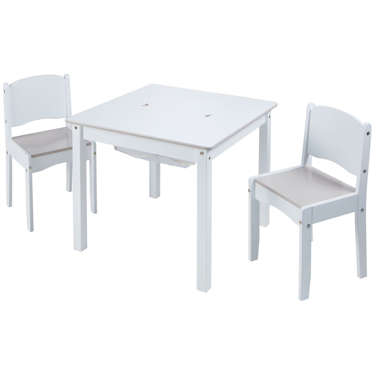 Hvidt håndværksbord og 2 stole til børn