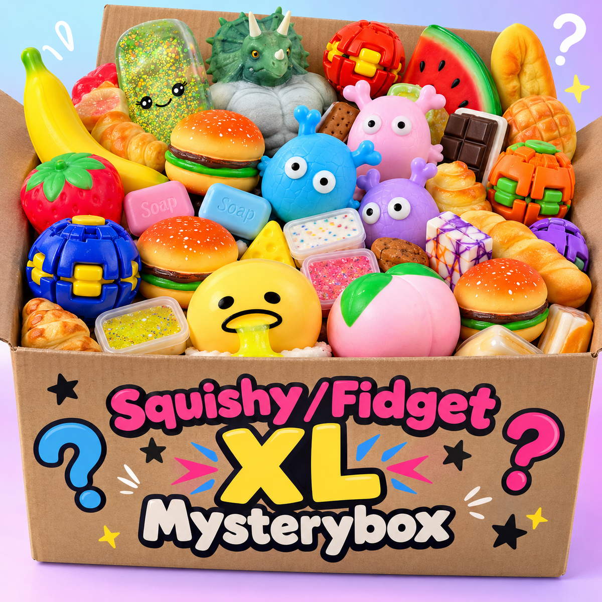XL Squishy/fidget Mysterybox med +25 dele