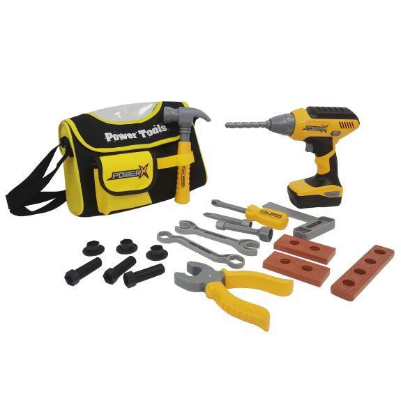 POWER X, Værktøjstaske med handyman værktøjer & boremaskine 21 dele