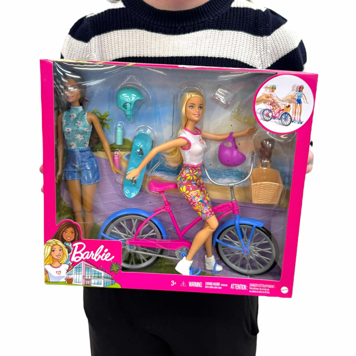 BARBIE SÆT 2x DUKKE PÅ CYKEL OG SKATEBOARD