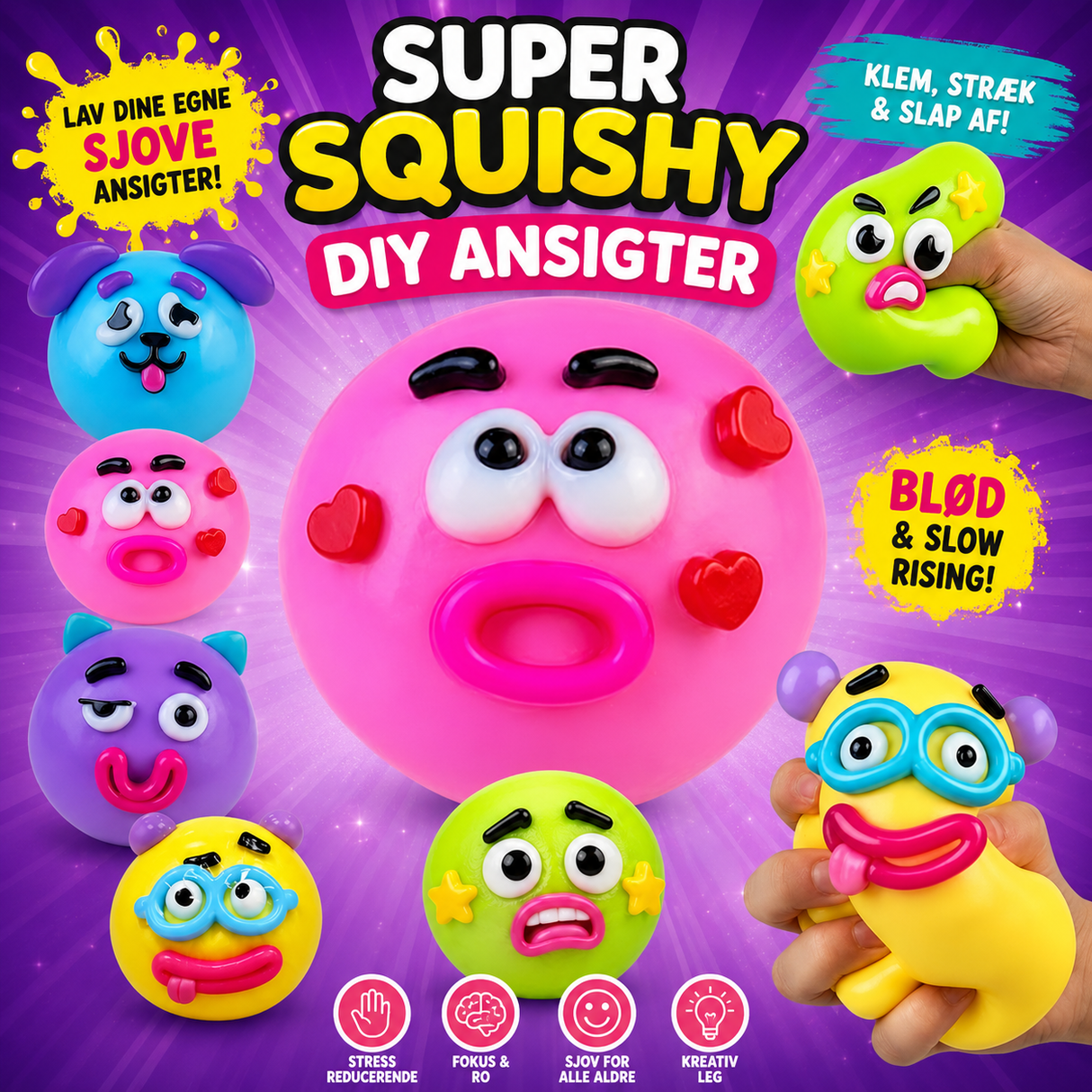 DIY squishy ansigt (Assorteret farve)