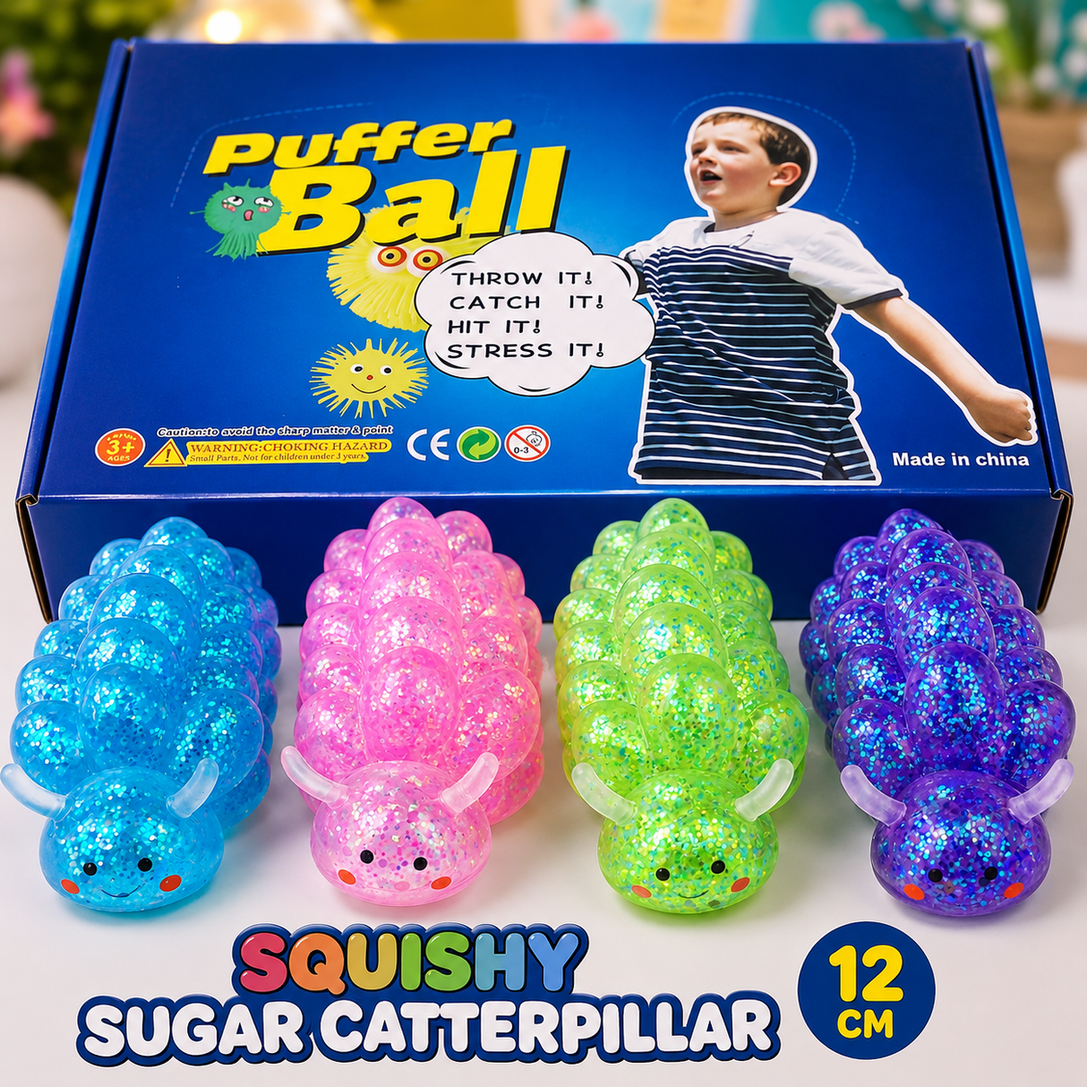 Squishy sugar larve 12 cm (assorteret farve)