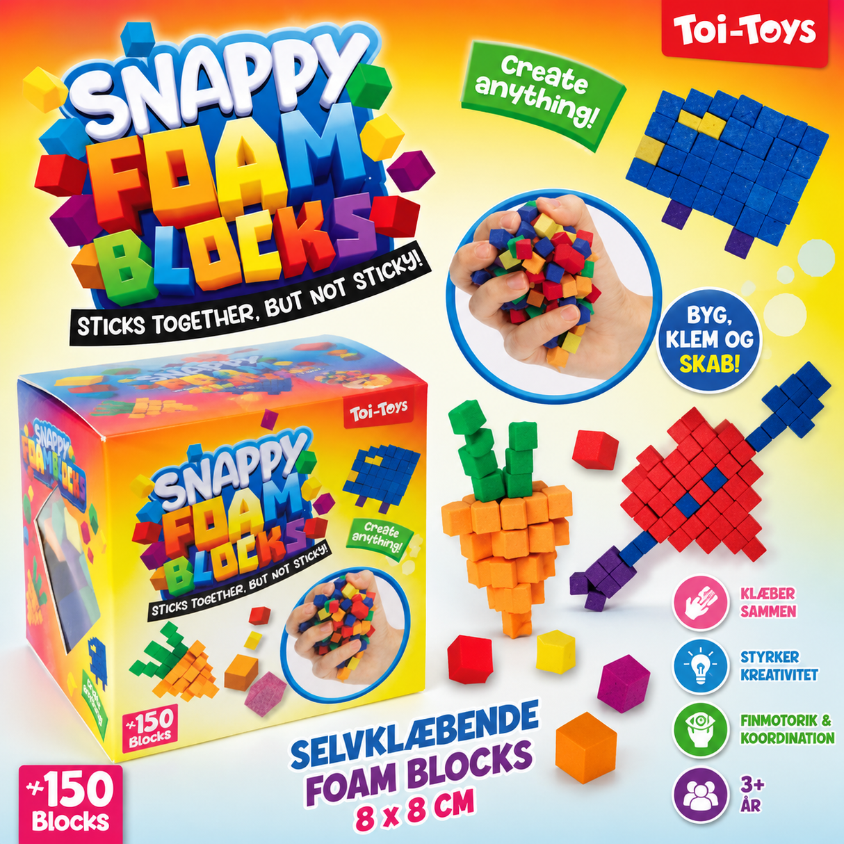 Snappy selvklæbende foam blocks 8x8 cm