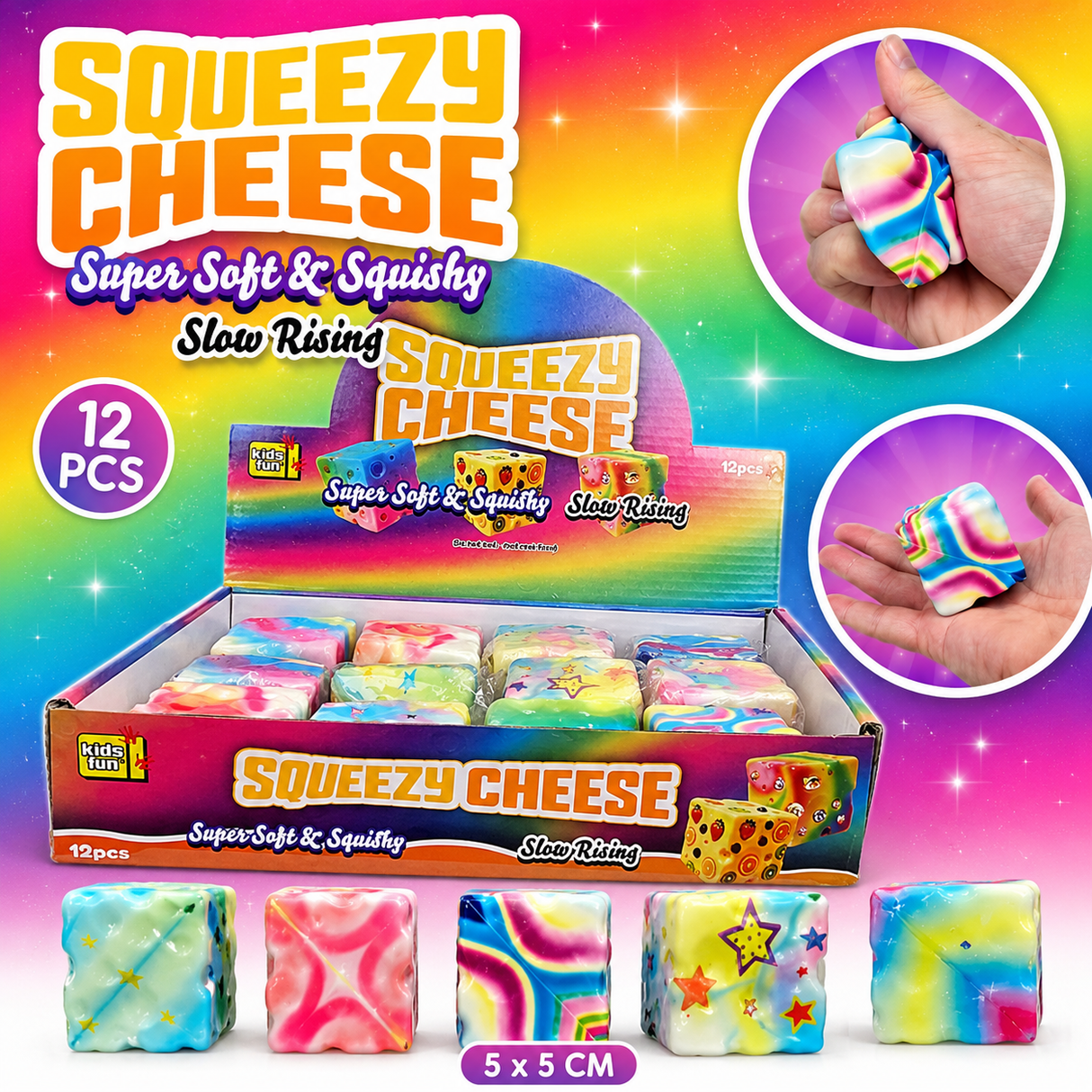 Rainbow squishy cheese 5x5 cm