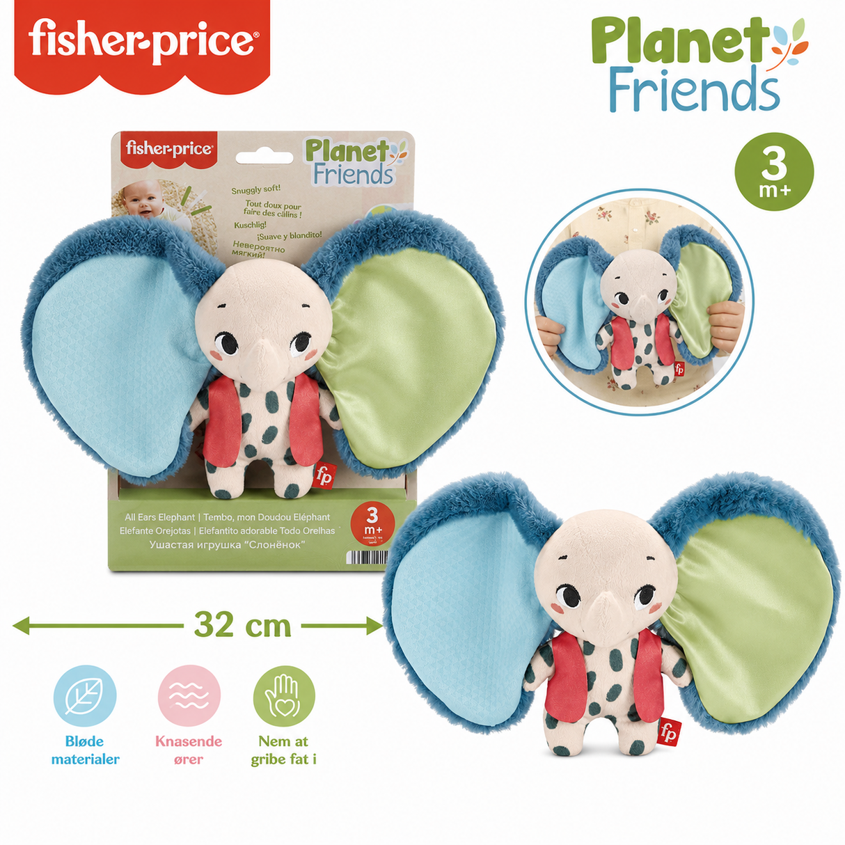 Fisher Price elefant med "knasende kæmpe øre"