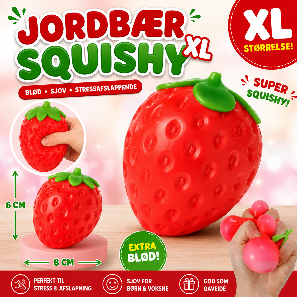 Squishy XL jordbærd 6x8 cm (50 gram)