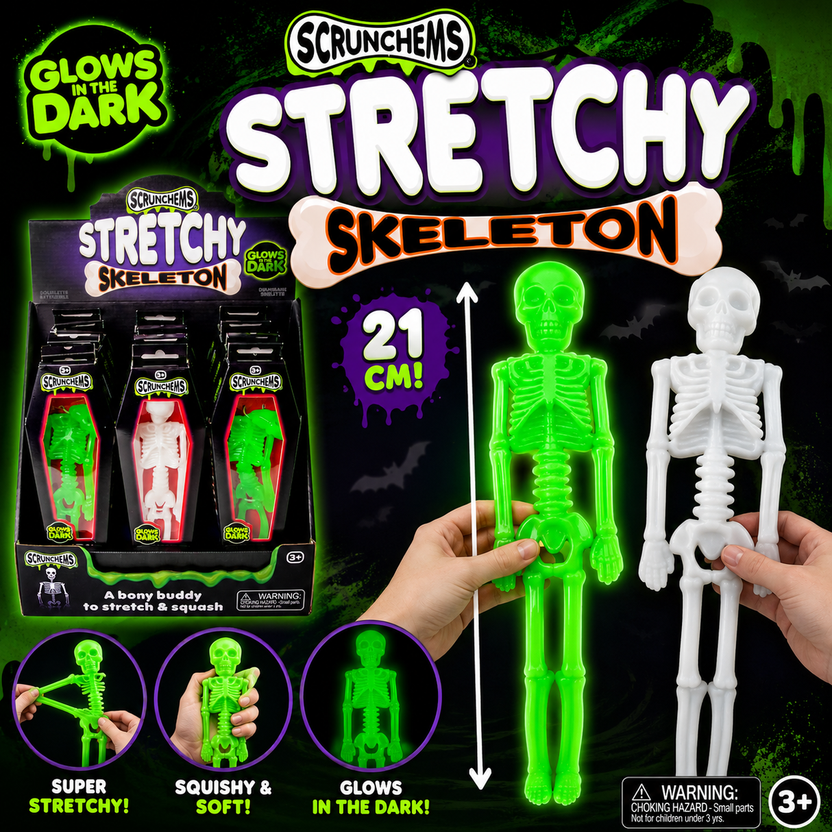 SCRUNCHEMS STRETCHY SQUISHY SKELETON 21 cm