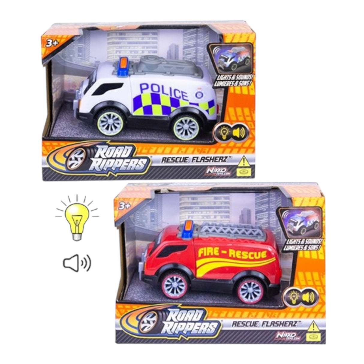 Nikki Road brandbil/politibil med lys og lyd (Assorteret)