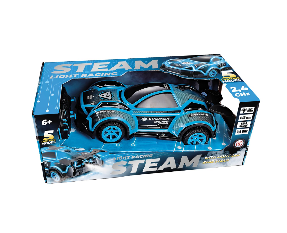 Fjernstyret Racerbil med lys og damp blå