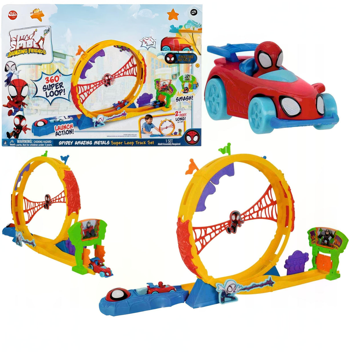 Spidey Amazing Metals Superloop bilbane med bil - 71 cm