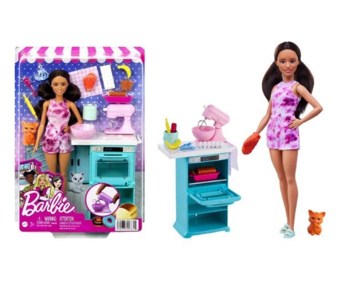 BARBIE DUKKE KOK MED KAT + TILBEHØR