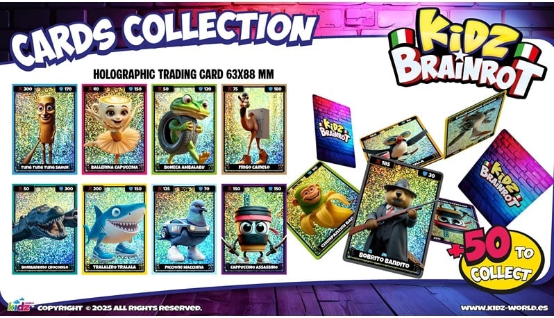 Italian Brainrot holographic kort samt tatoveringer