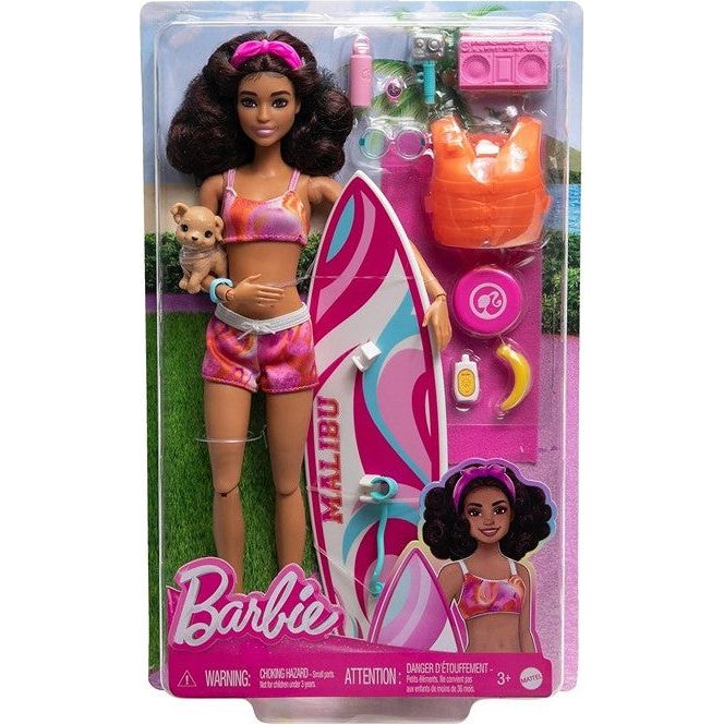 Barbie surfer incl hundehvalp, surfboard og mange dele
