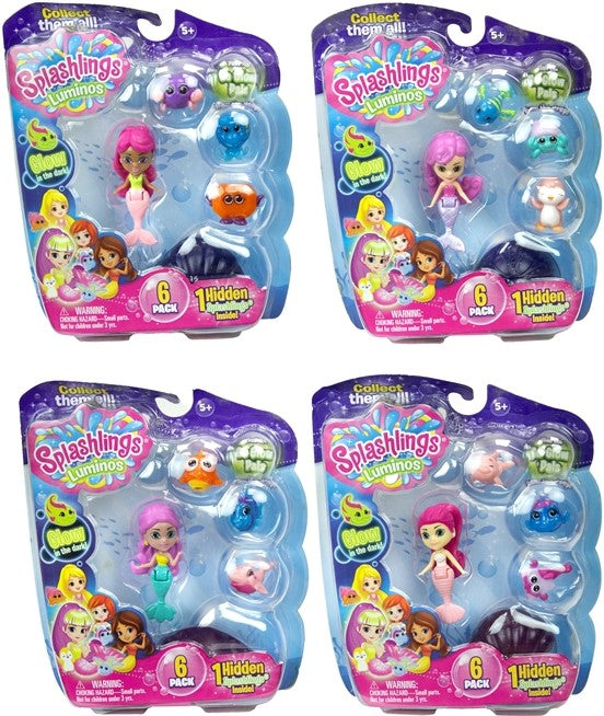 Splashlings glow in the dark pack med 6 dele (Assorteret)
