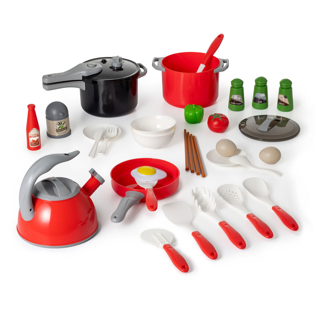 Køkkenlegetøjssæt til børn, ass. rød + grøn, 32 dele