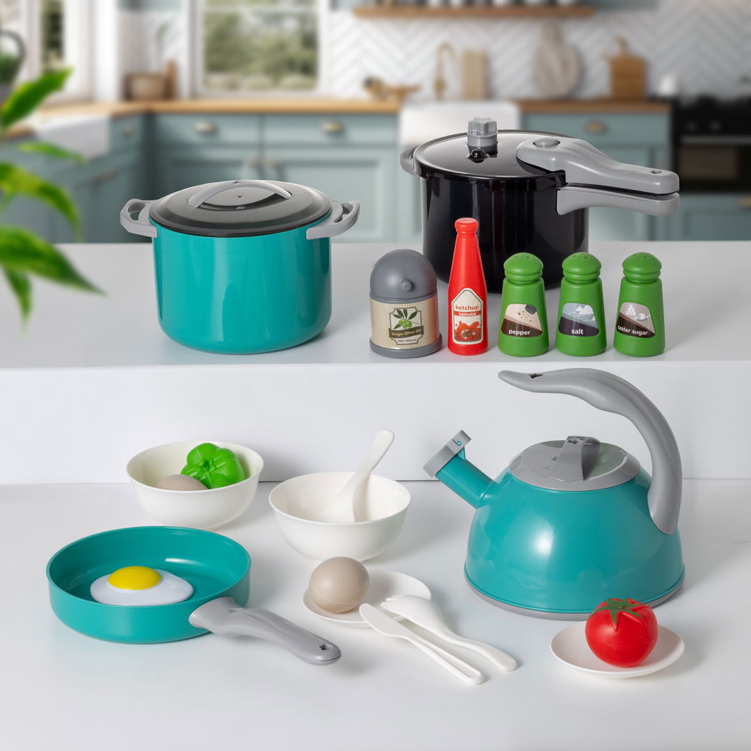 Køkkenlegetøjssæt til børn, ass. rød + grøn, 32 dele