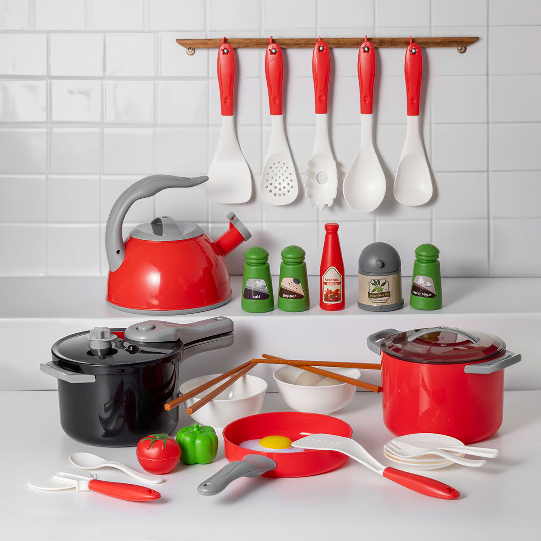 Køkkenlegetøjssæt til børn, ass. rød + grøn, 32 dele