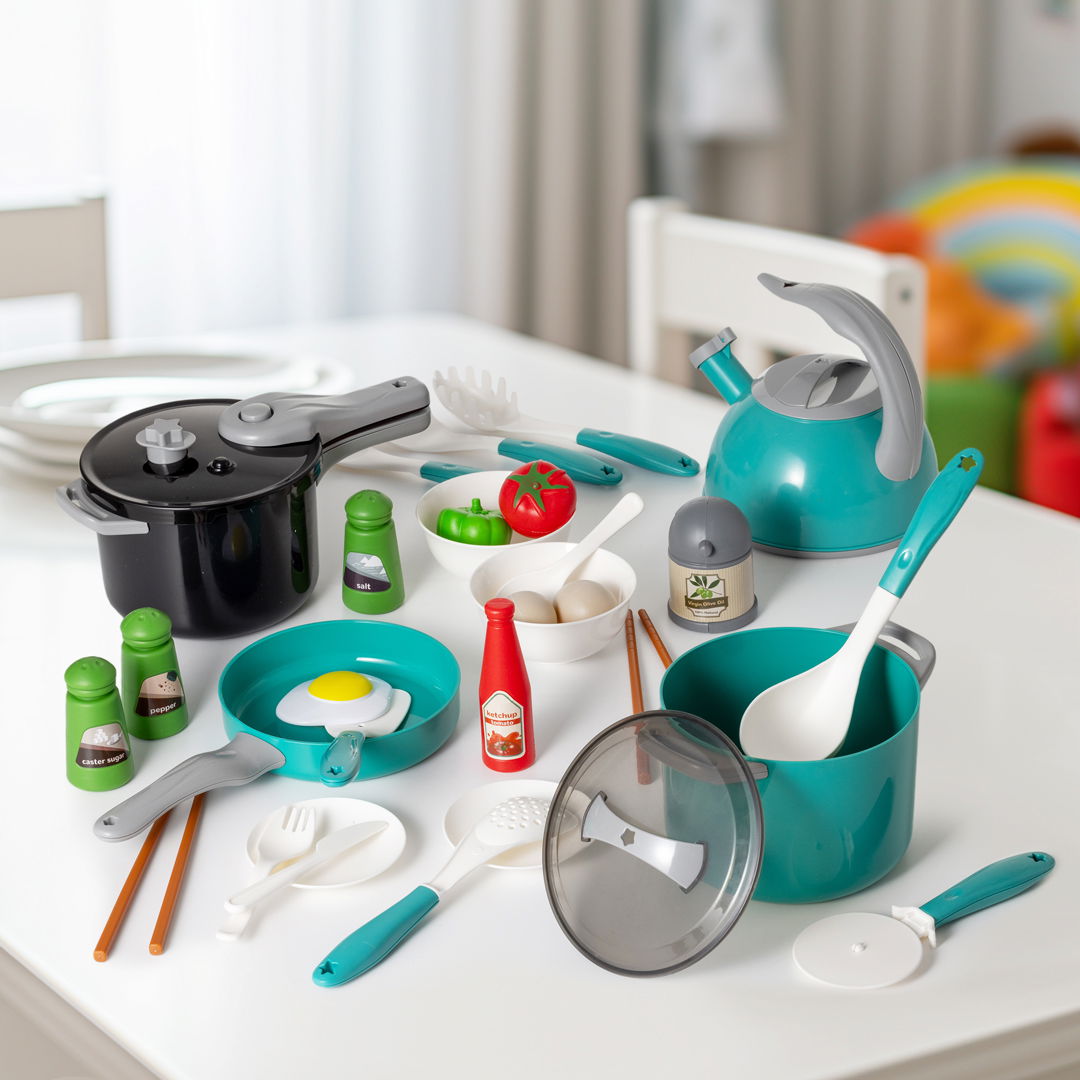 Køkkenlegetøjssæt til børn, ass. rød + grøn, 32 dele