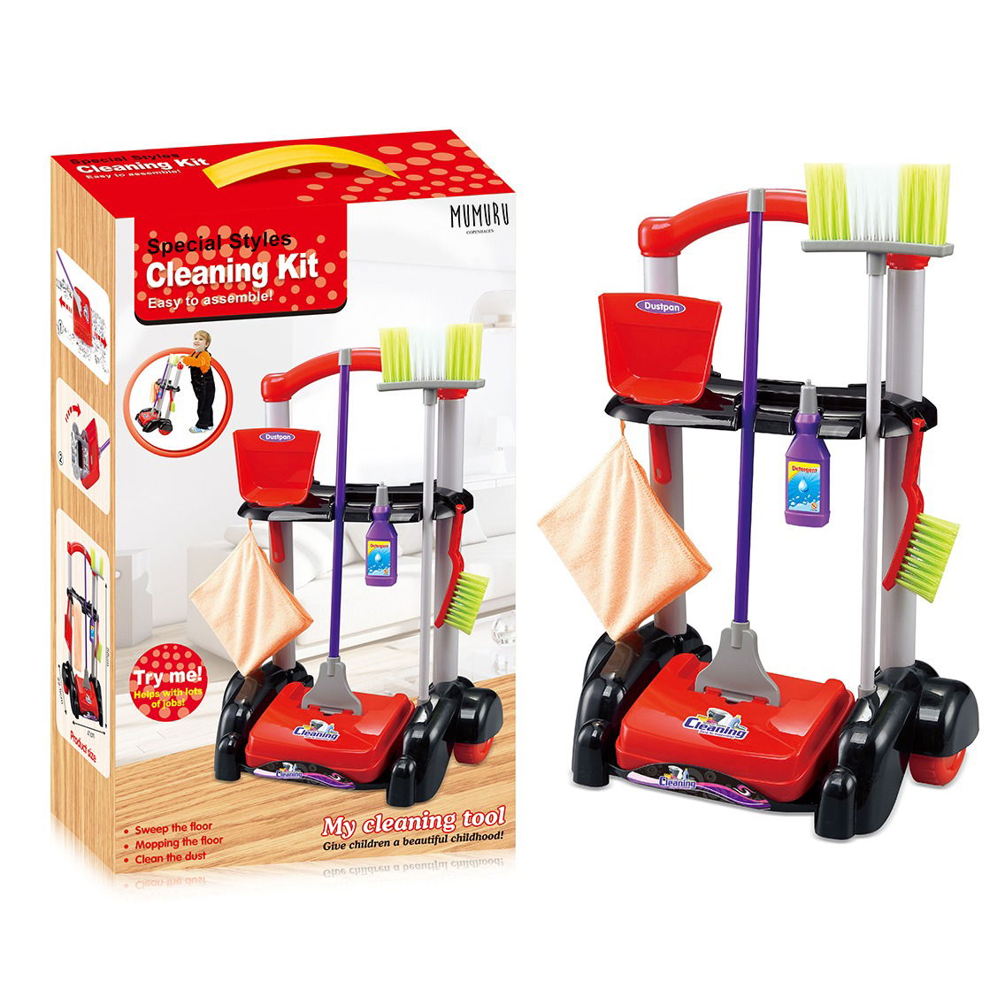 Rengøringsvogn med flere dele