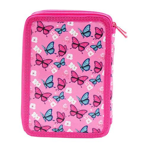 Fyldt 3D Penalhus med glitter og sommerfugle -2 rum