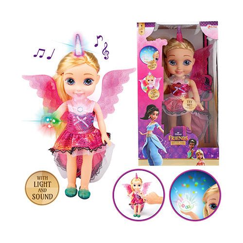 40 cm stor Unicorn fe dukke med vinger, lys og lyd.