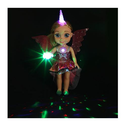 40 cm stor Unicorn fe dukke med vinger, lys og lyd.