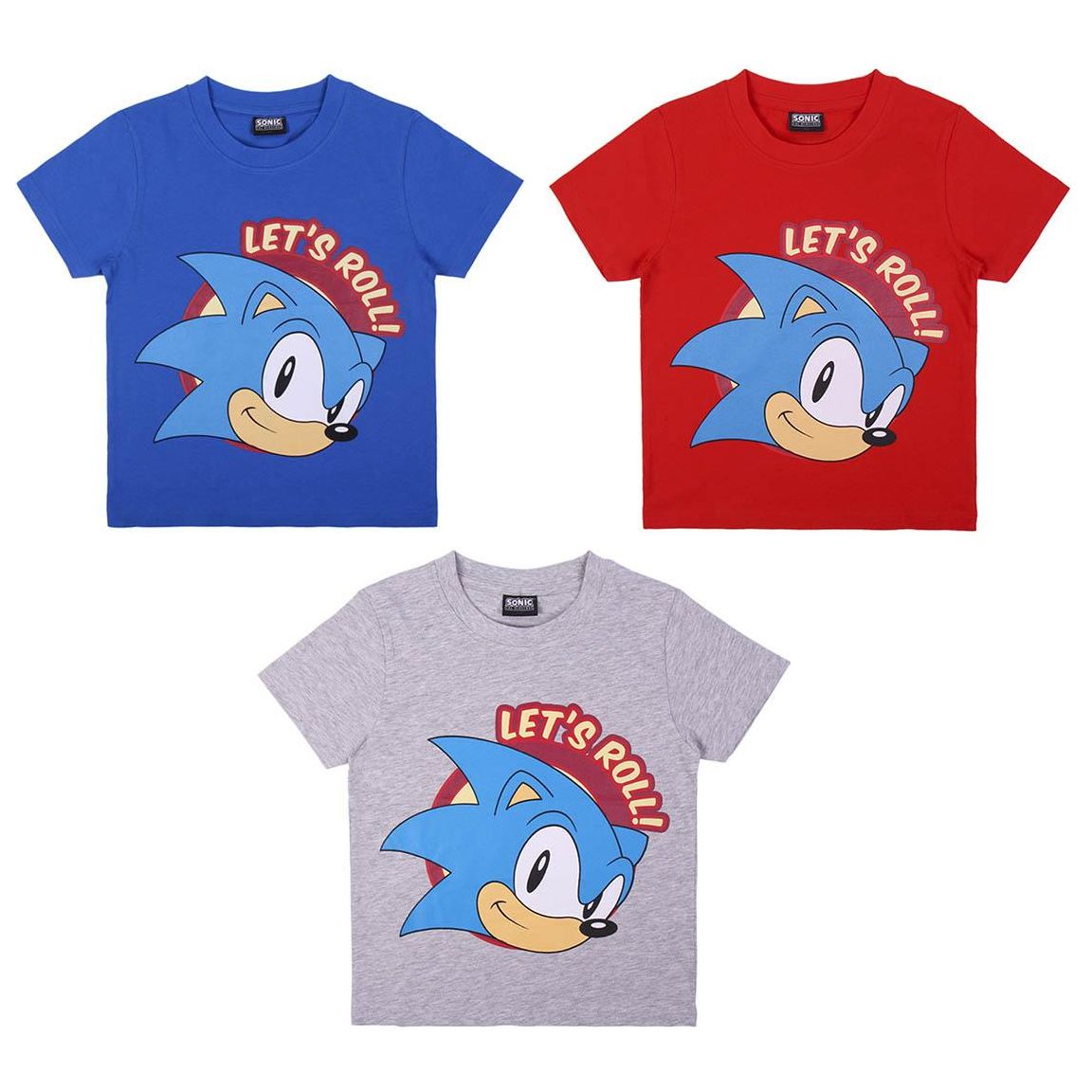 Sonic T-shirt i blå, rød eller grå 6-14 år