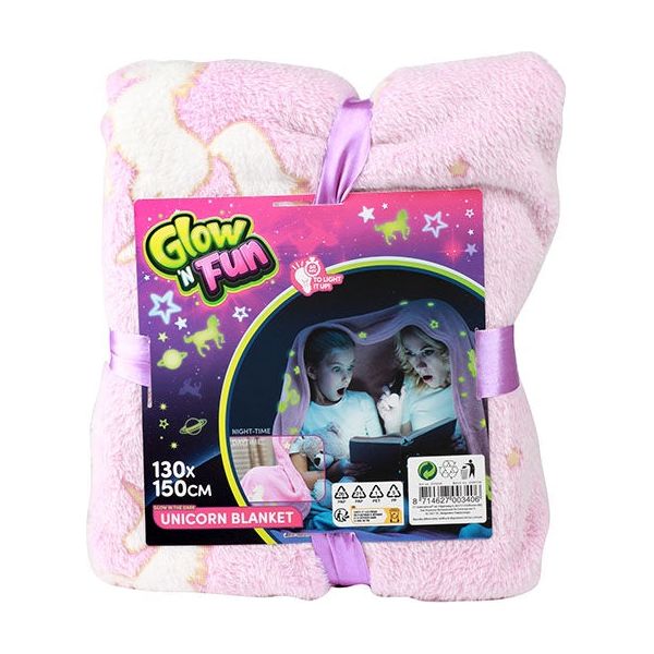 Blødt "glow in the dark" Unicorn tæppe 130x150 cm