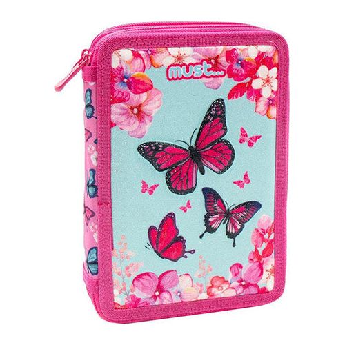 Fyldt 3D Penalhus med glitter og sommerfugle -2 rum