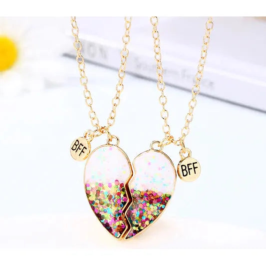 Ven/veninde halskæde med magnet - Glitter Konfetti heart