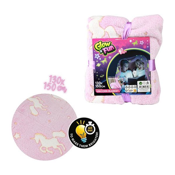 Blødt "glow in the dark" Unicorn tæppe 130x150 cm