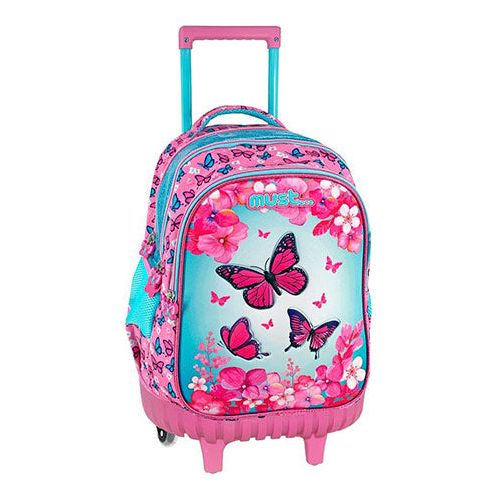 Sommerfugle 3D glitter Skoletaske trolley 45 cm med 3 rum