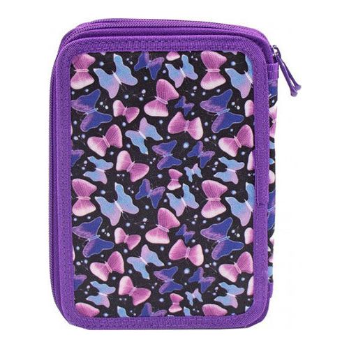 Fyldt 3D glitter Penalhus med sommerfugle - 2 rum