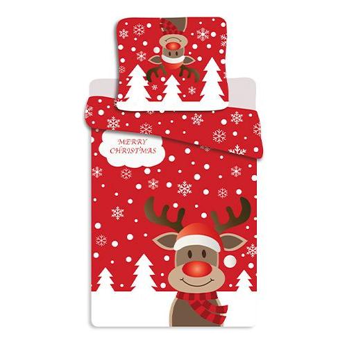 Julesengesæt “Rudolf med den røde tud” 100% bomuld - 140x200 cm