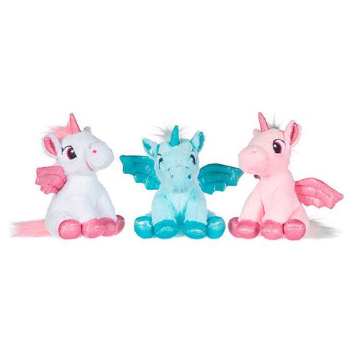 Unicorn blød bamse med vinger 22 cm hvid/pink/blå