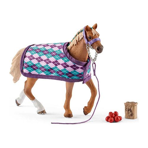 Schleich engelsk fuldblod med dækken og tilbehør