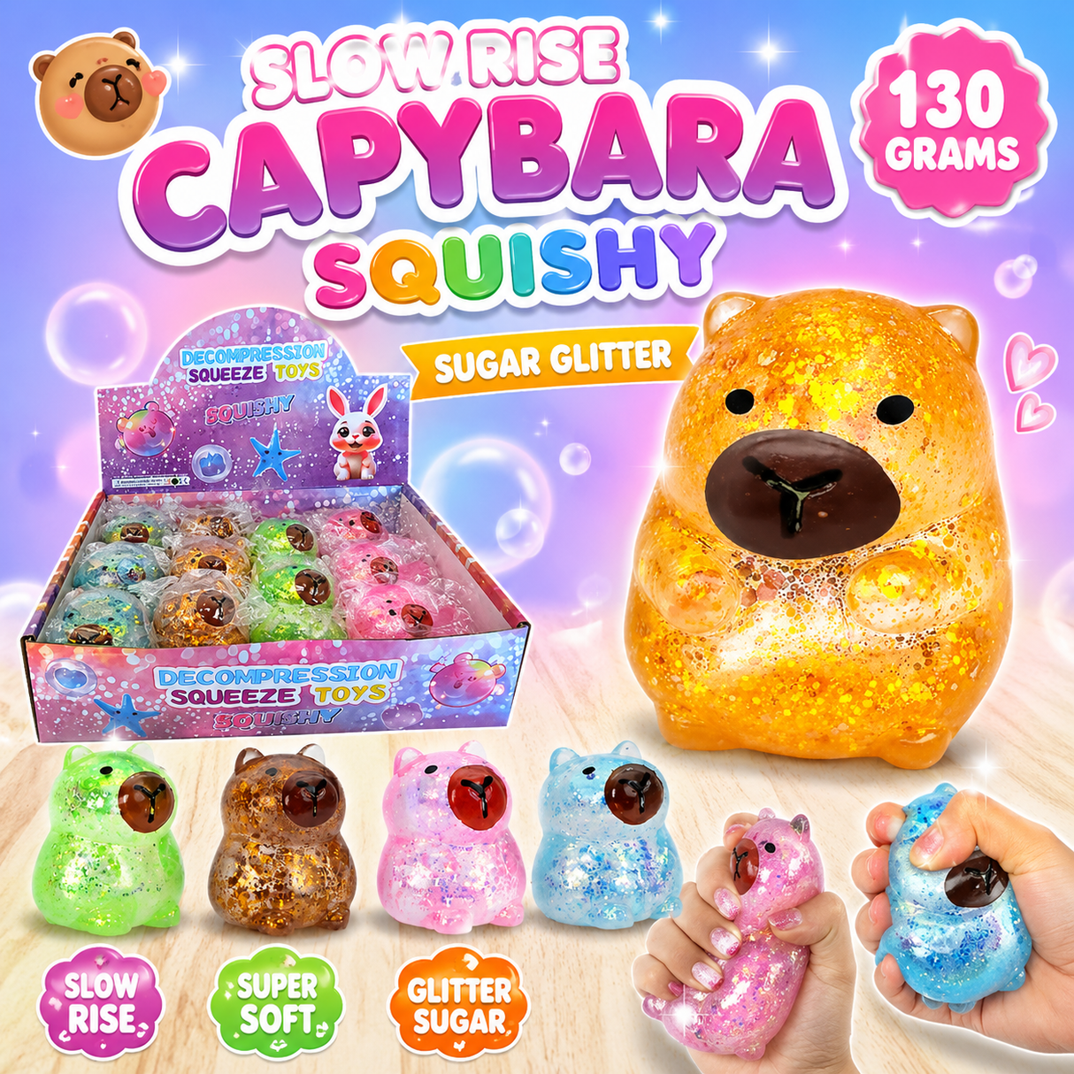 Capybara slow rise squishy 130 gram (assorteret farve)