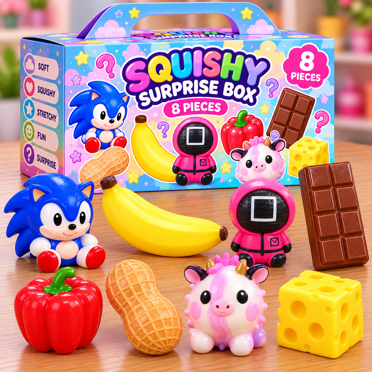 Squishy box m/ 8 dele (Box medfølger ikke - leveres i alm. Papkasse )