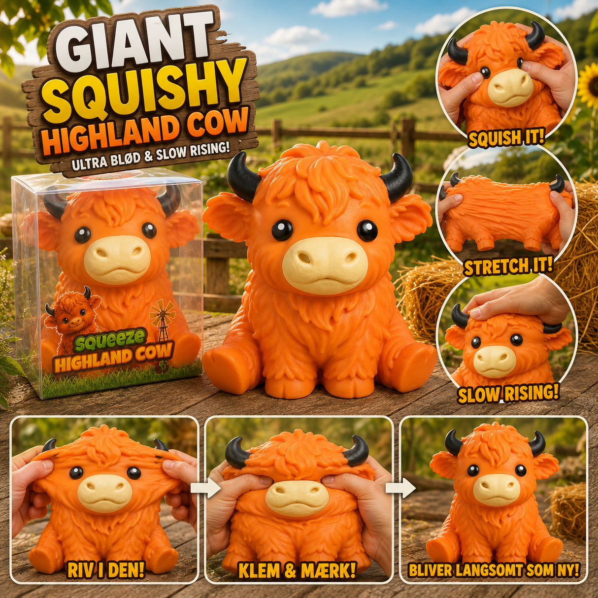 Squishy stretchy 15 cm highland cow - Strækbar op til 30 cm