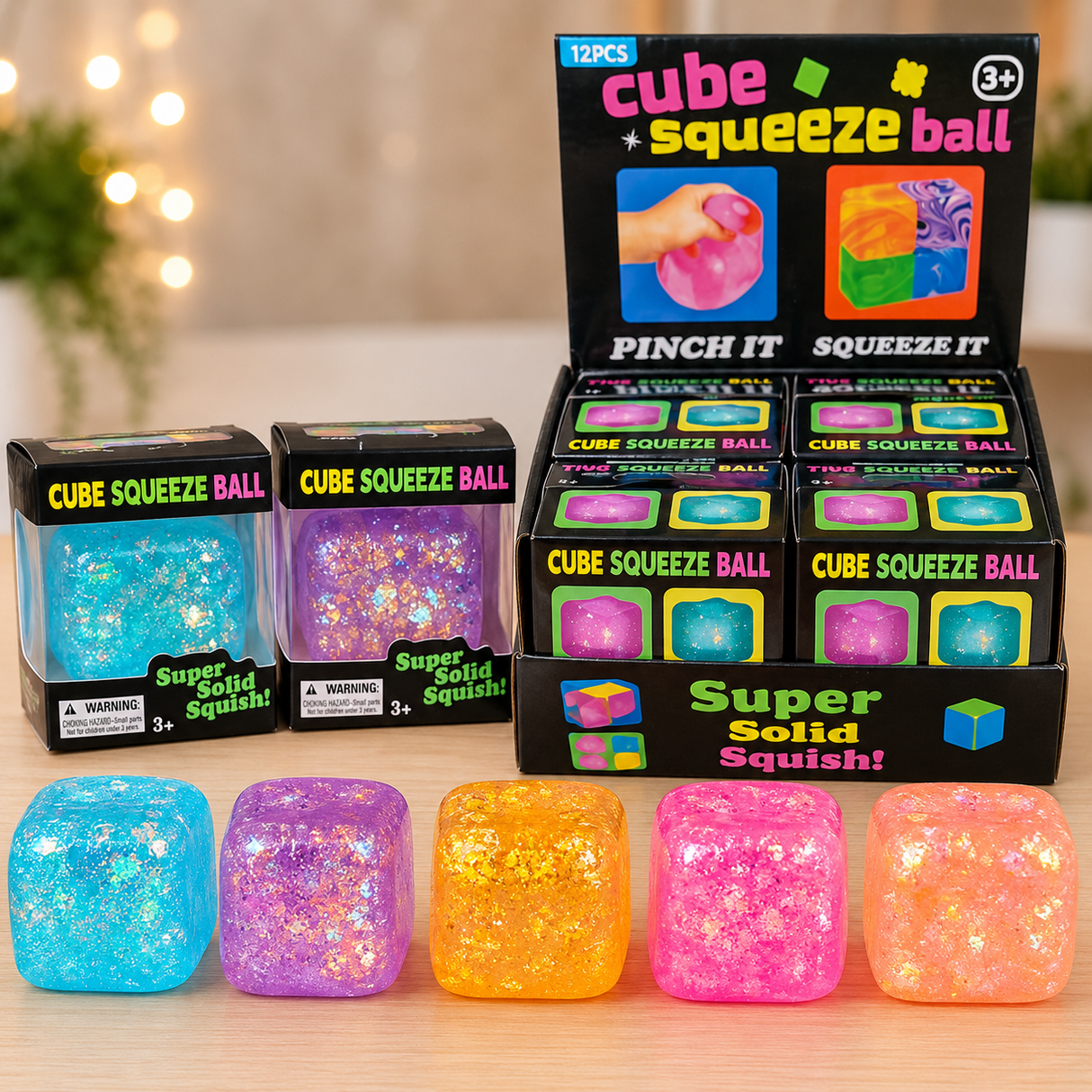 Squishy glitter cubes (assorteret farve)