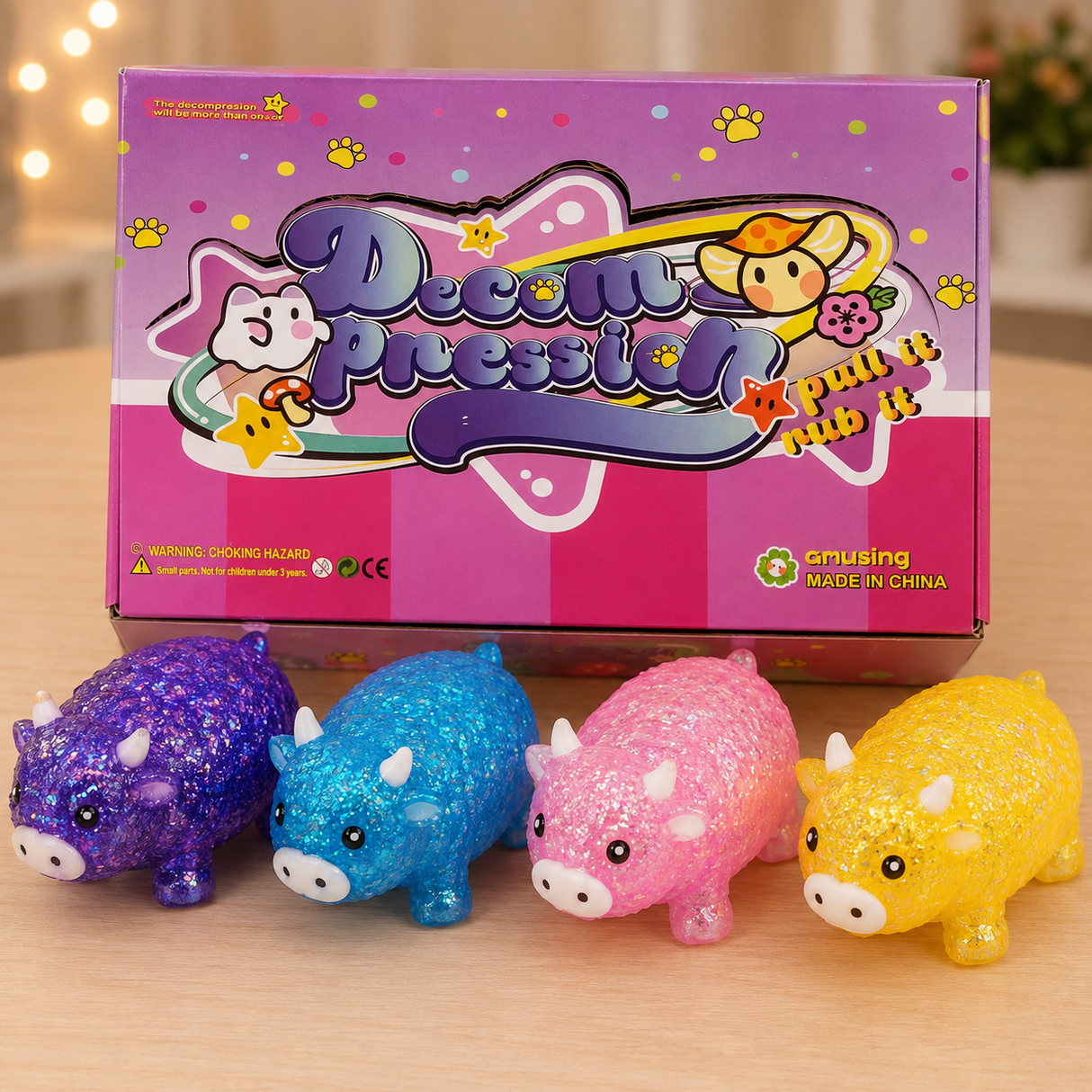 Squishy glitter ko 9 cm(assorteret farve)