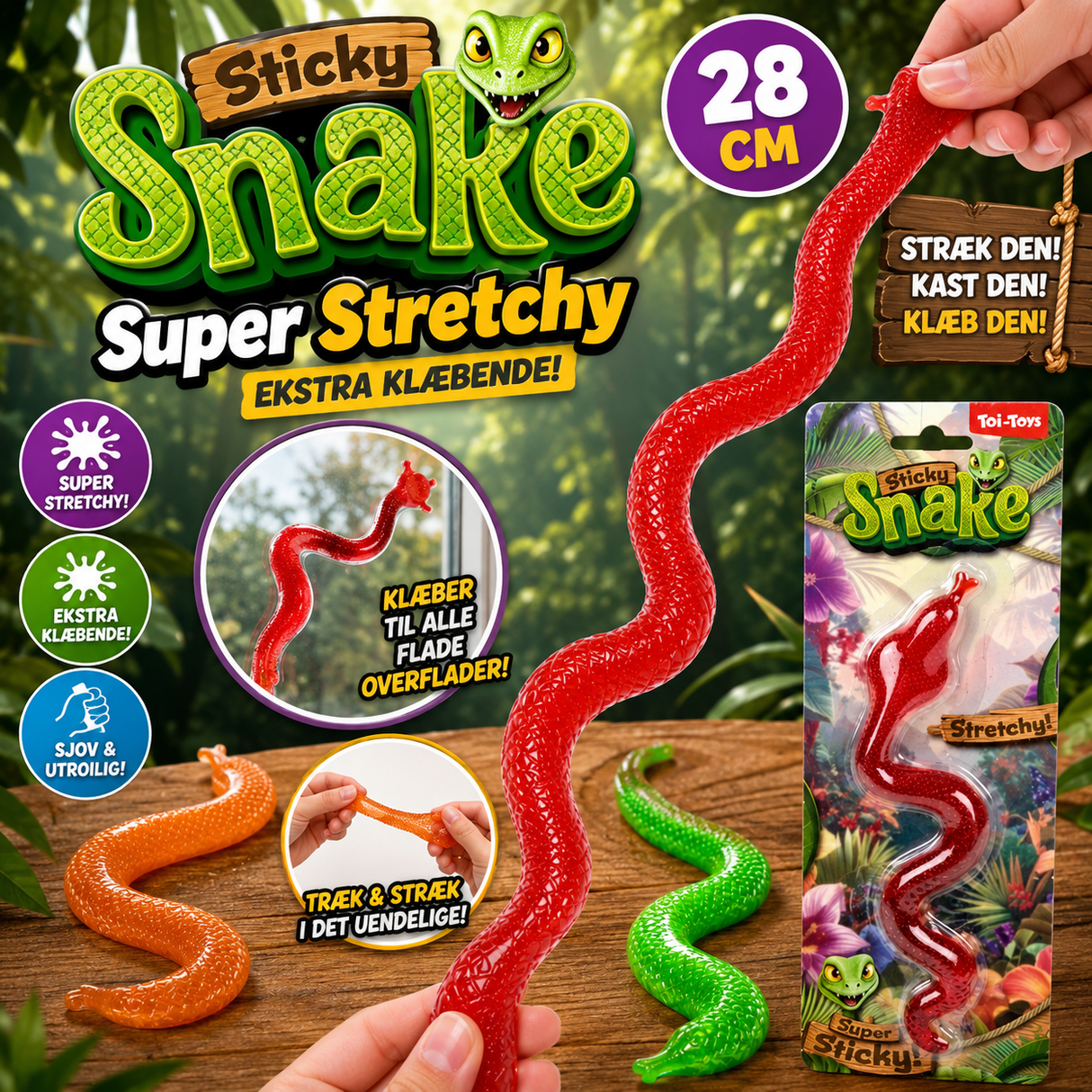 Stretchy snake 28 cm (assorteret farve)