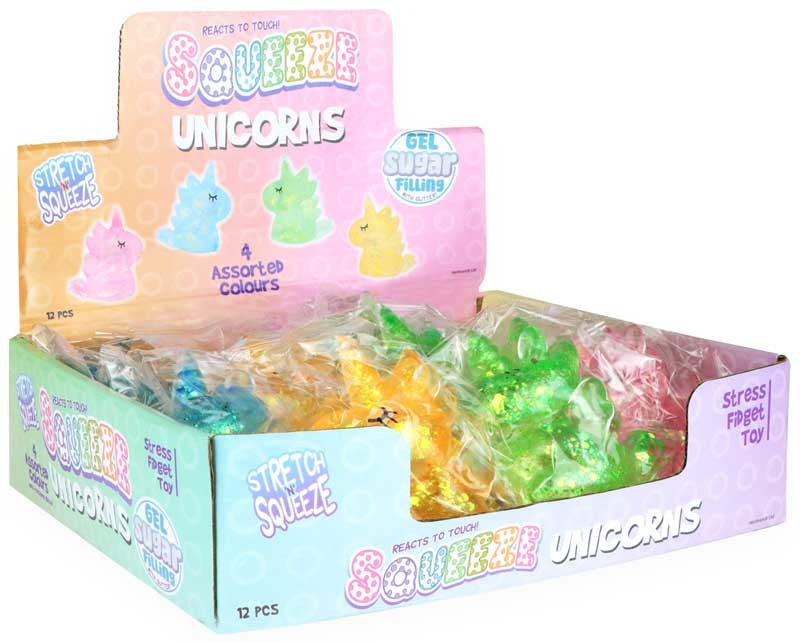 SQUEEZE UNICORN W/SUGAR & SPARKLE 10CM ASSORTED