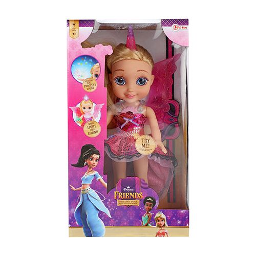 40 cm stor Unicorn fe dukke med vinger, lys og lyd.