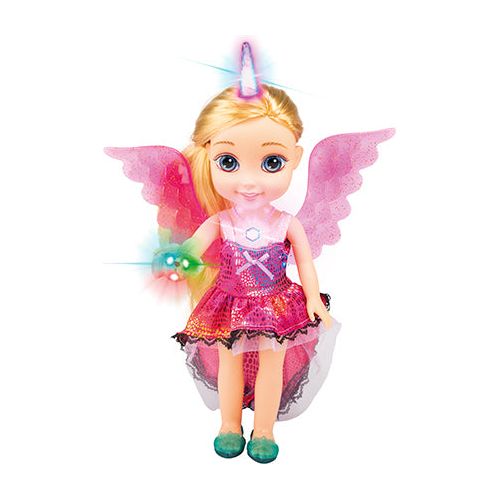 40 cm stor Unicorn fe dukke med vinger, lys og lyd.