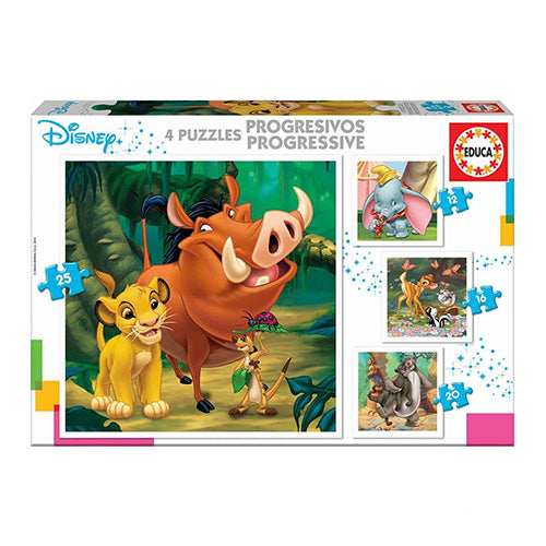 Disney 4i1 Puslespil - Løvernes Konge/Dumbo/Junglebogen/Bambi
