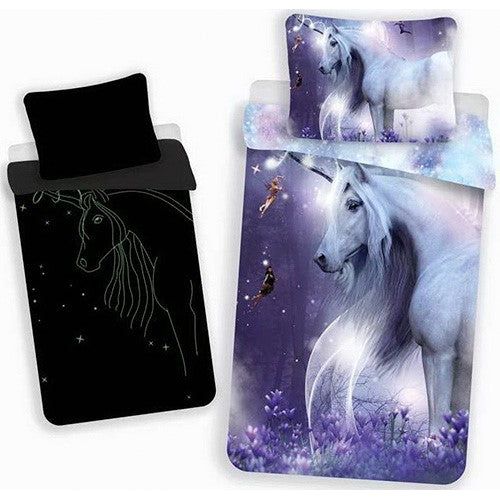 Unicorn sengesæt junior 100x140 cm selvlysende bomuld