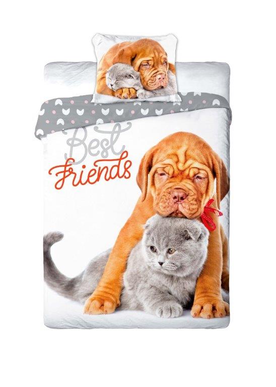 Kat og hund "best friends" sengesæt 140x200 bomuld sengetøj senior