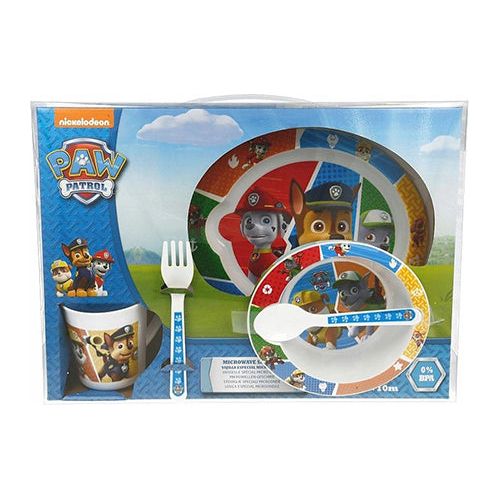 Paw Patrol spisesæt med 5 dele.  (Tallerken, skål, kop, ske og gaffel)