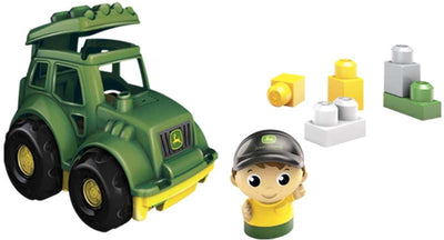 John deere traktor med figur og byggeklodser